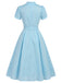 Blaues 50er Kleid mit Tulpenärmel und Polka-Dots