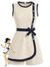 Beige 70er Romper mit Schleife und Besatz
