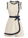 Beige 70er Romper mit Schleife und Besatz