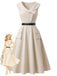 [Vorverkauf] Beige 50er Swingkleid mit Reverskragen und Gürtel