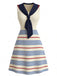 Cremefarbenes 70er Sailor Strick-Kleid mit Streifen