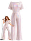 70er holografischer Jumpsuit mit Cold-Shoulder und weitem Bein