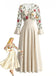 50er Maxikleid mit Blumenstickerei und transparenten Ärmeln