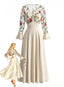 50er Maxikleid mit Blumenstickerei und transparenten Ärmeln