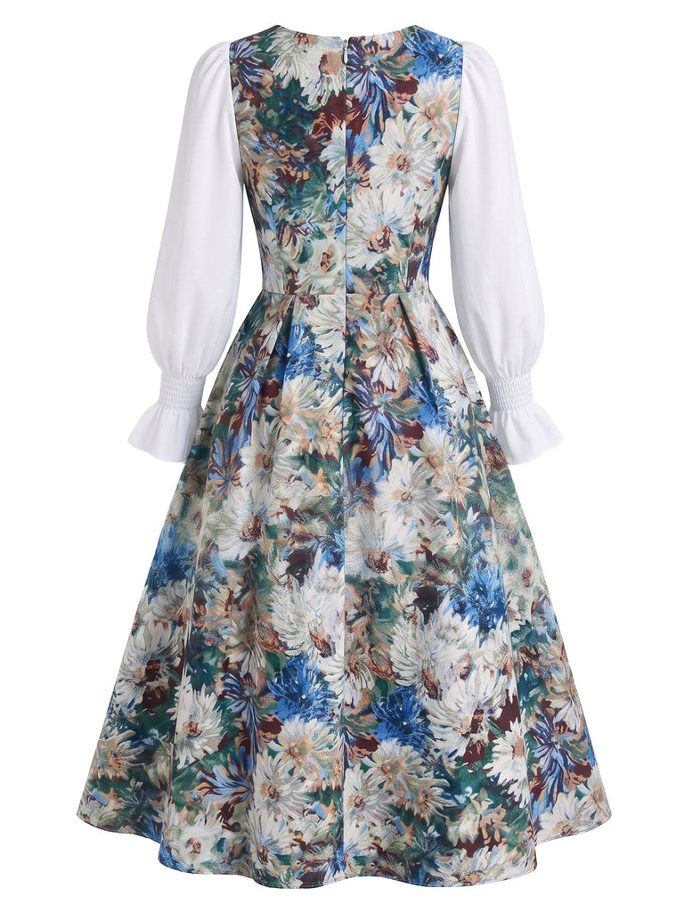 50er Kleid mit Blumen-Print und Painterly