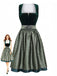 Grünes 50er Jacquard-Kleid mit Eckiger Ausschnitt und Samt