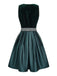 Grünes 50er Jacquard-Kleid mit Eckiger Ausschnitt und Samt