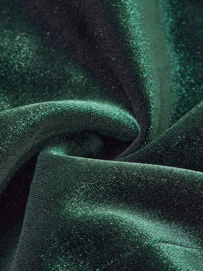 Grünes 50er Jacquard-Kleid mit Eckiger Ausschnitt und Samt