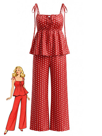 Rote 40er Hose mit Polka-Dots und Peplum