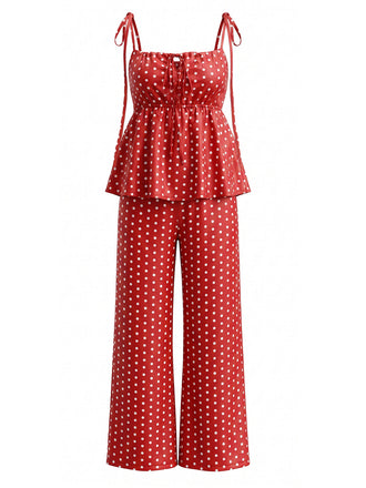 Rote 40er Hose mit Polka-Dots und Peplum