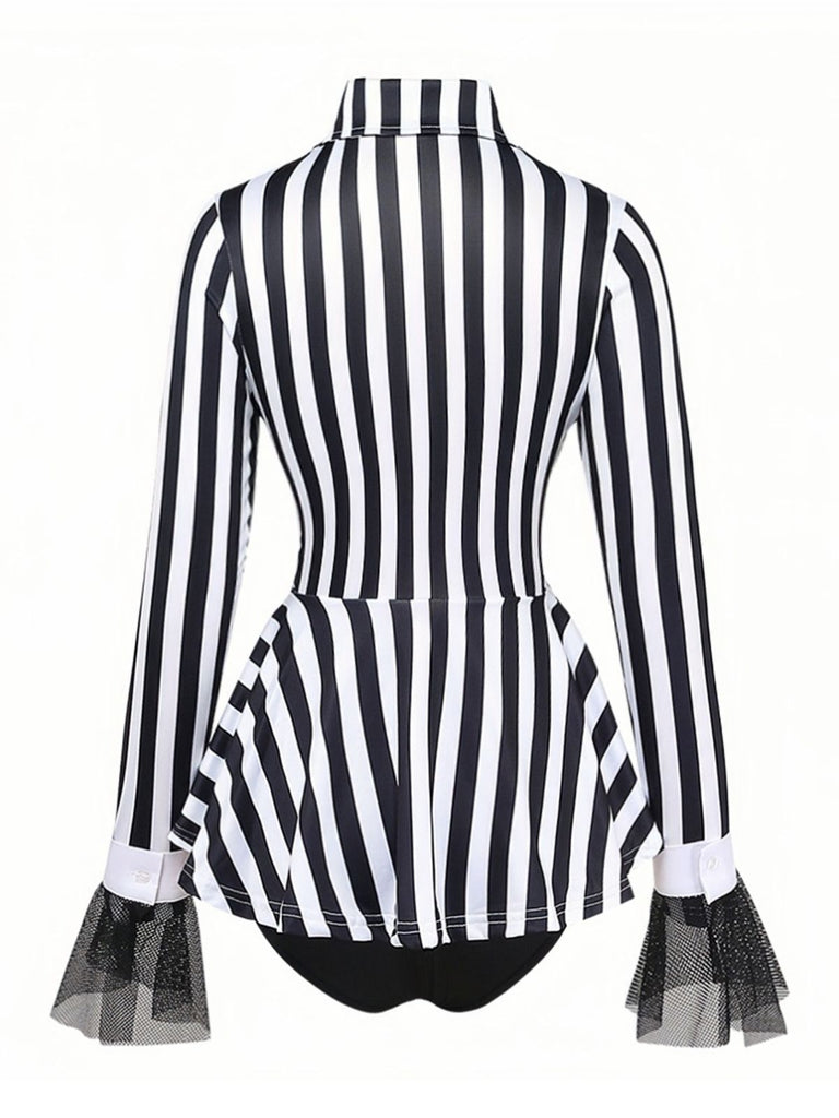 50er Beetlejuice-inspiriertes Bodysuit-Kostüm mit Streifen