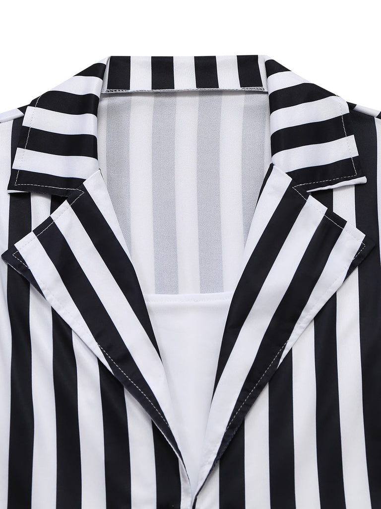 50er Beetlejuice-inspiriertes Bodysuit-Kostüm mit Streifen