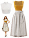 Gelbes 50er Kleid mit Eckiger Ausschnitt und Spitze