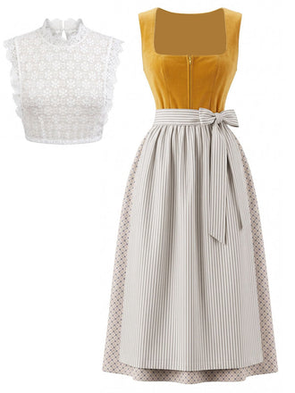 Gelbes 50er Kleid mit Eckiger Ausschnitt und Spitze