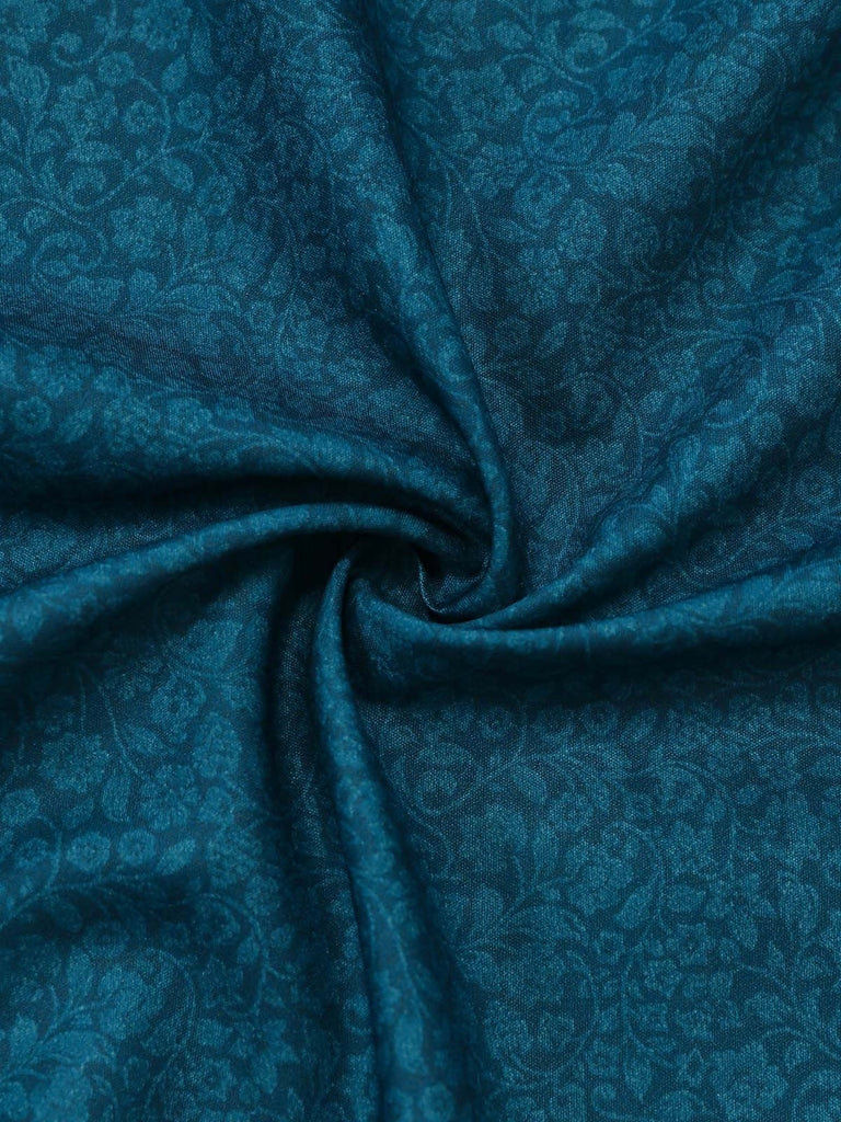Blaugrünes 2-teiliges 50er Kleid mit Blumen-Schürze