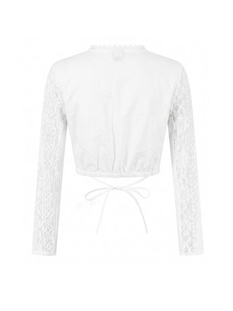 Weiße 50er Bluse mit Blumen und Spitze