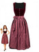 Weinrotes 50er 2PCS Samtkleid mit Schürze