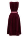 Weinrotes 50er 3PCS Kleid mit Samt und Schürze