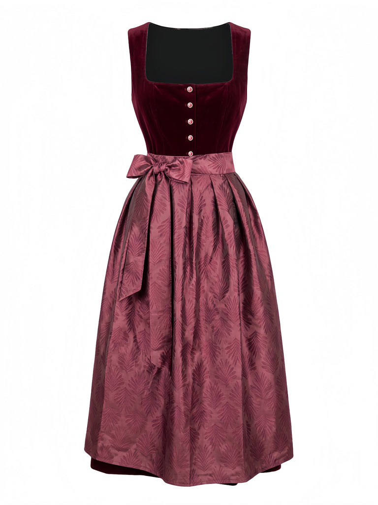 Weinrotes 50er 2PCS Samtkleid mit Schürze