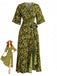70er Boho Midikleid mit Blumen-Print und V-Ausschnitt