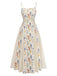 Beiges 70er Midikleid mit Ditsy-Blumen und Spaghettiträgern