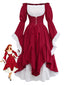 Rotes 30er schulterfreies Renaissance-Kleid mit Glockenärmeln