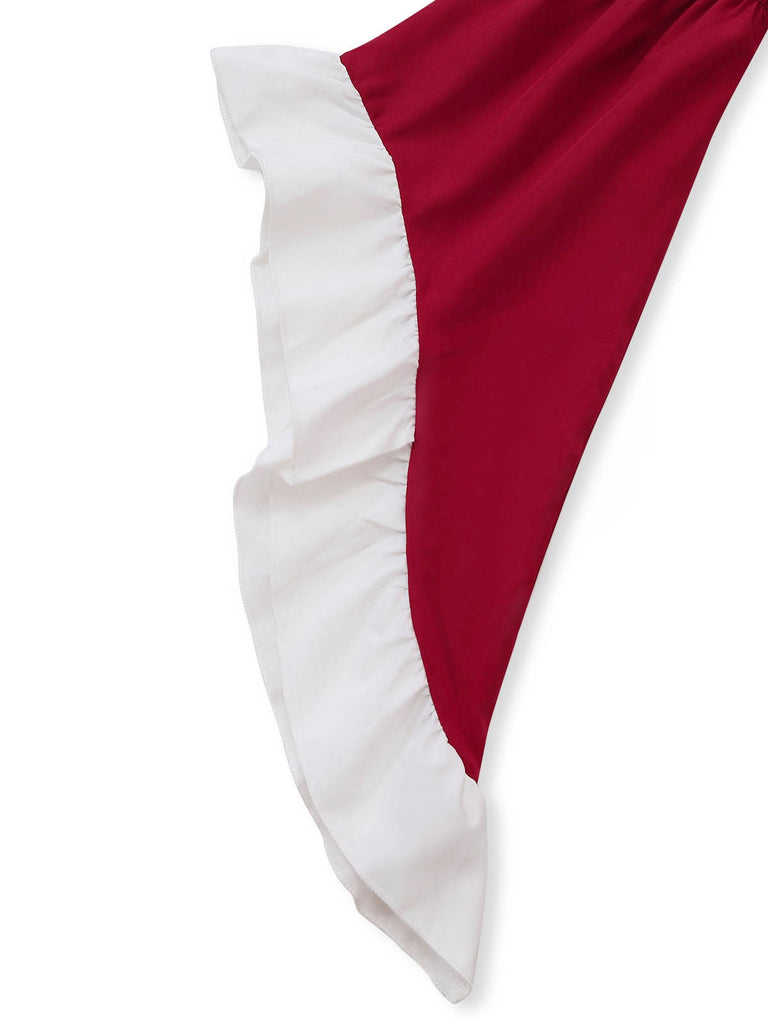 Rotes 30er schulterfreies Renaissance-Kleid mit Glockenärmeln