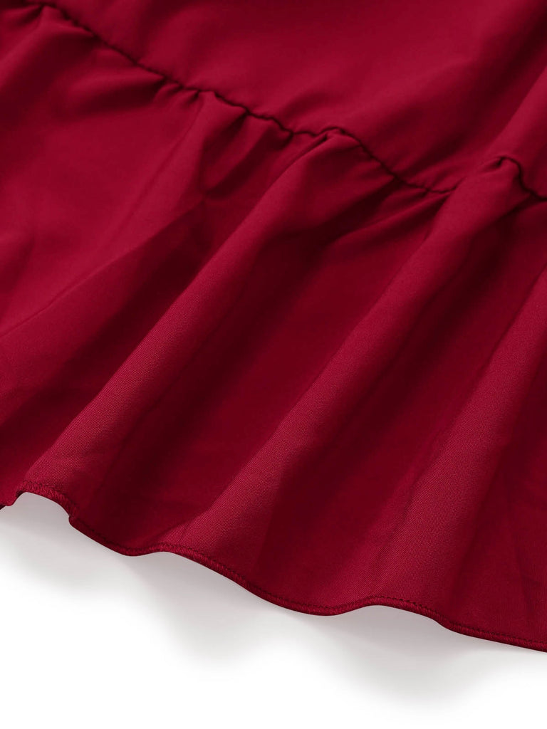 Rotes 30er schulterfreies Renaissance-Kleid mit Glockenärmeln