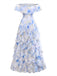 30er schulterfreies Maxikleid mit Blumen und Rüschen