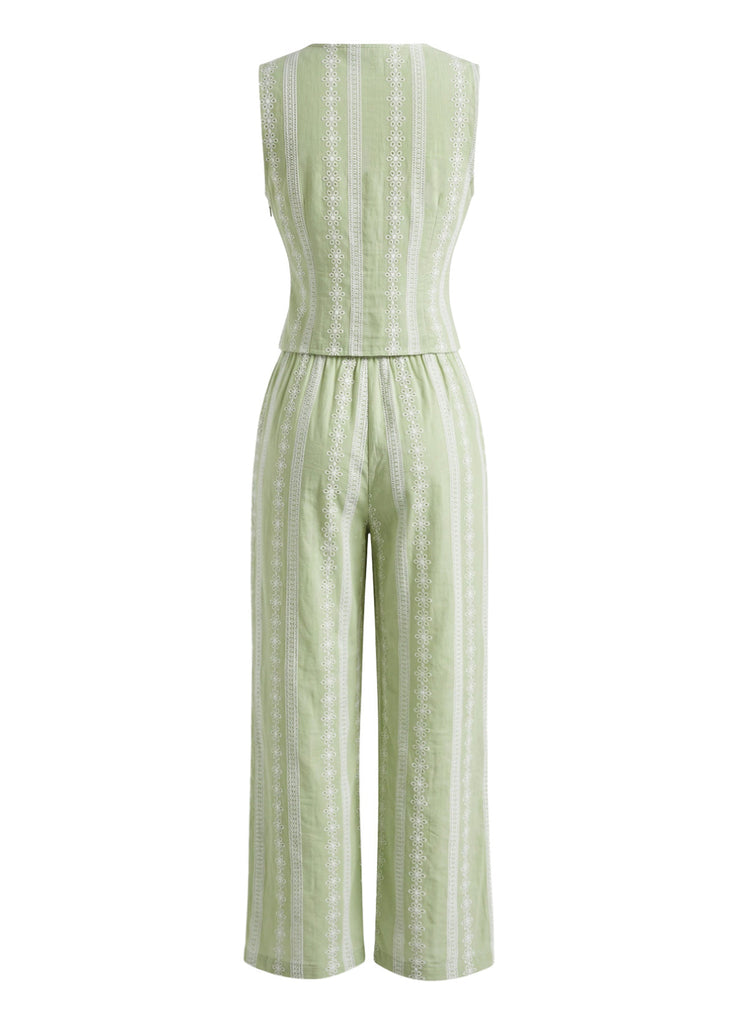 Grünes 30er Weste & Hose Set mit Stickerei