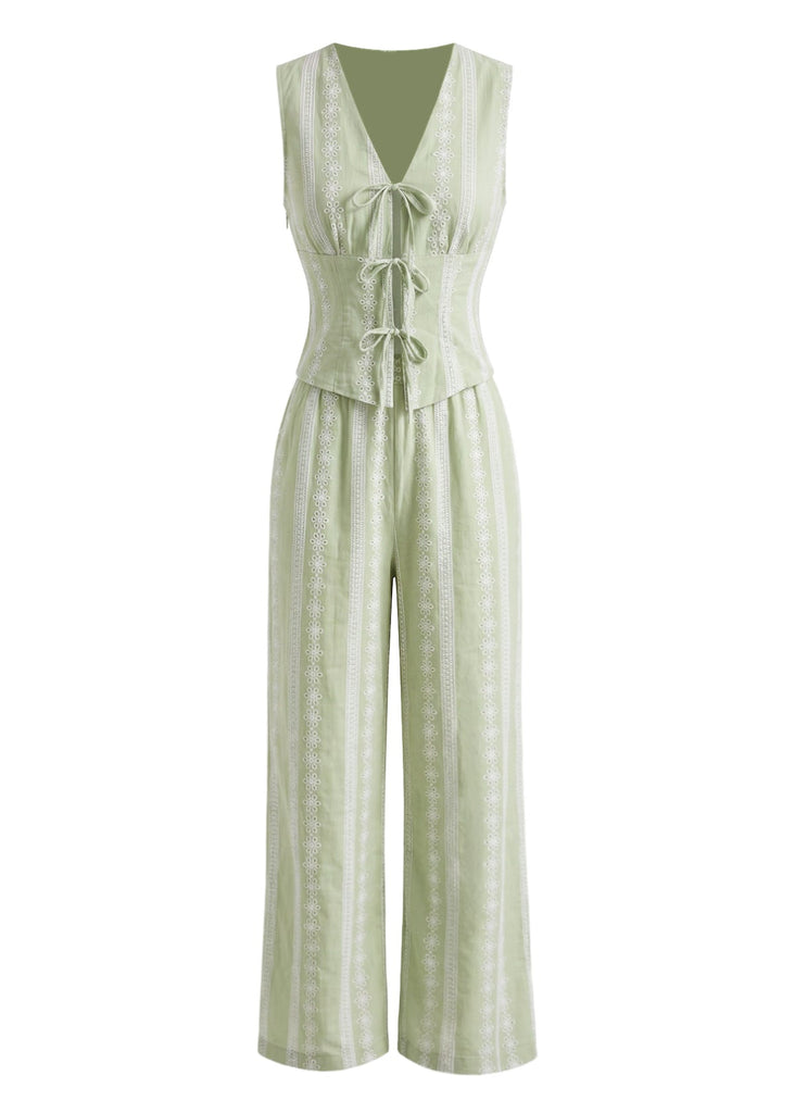Grünes 30er Weste & Hose Set mit Stickerei