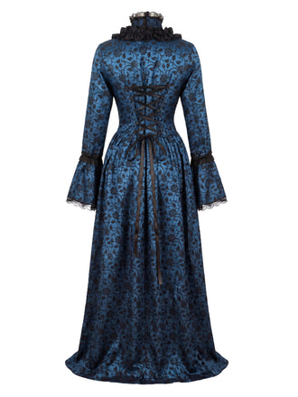 30er Gothic Maxikleid mit Blumen und Glockenärmeln