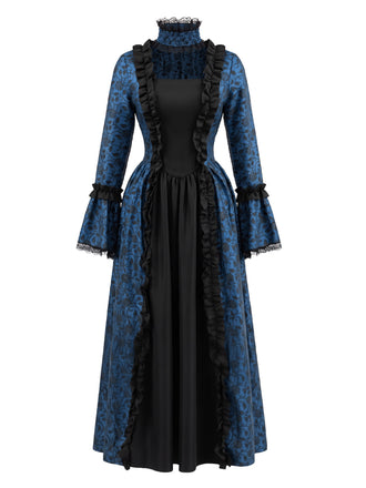30er Gothic Maxikleid mit Blumen und Glockenärmeln