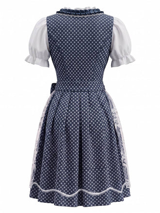Blaues 50er Oktoberfest-Dirndl-Set mit Blumenmuster und Pufftop