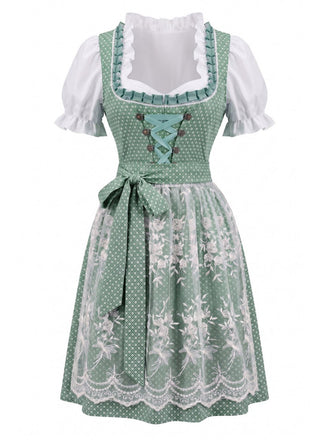 Grünes 50er Oktoberfest-Dirndl-Set mit Blumenmuster und Pufftop