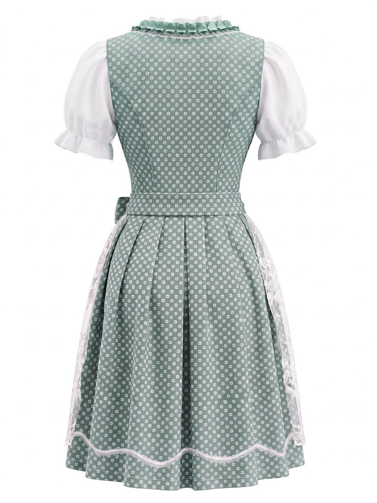 Blaues 50er Oktoberfest-Dirndl-Set mit Blumenmuster und Pufftop