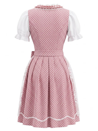 Rosa 50er Oktoberfest-Dirndl-Set mit Blumenmuster und Pufftop