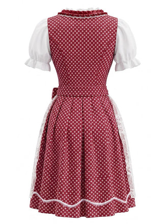 Rotes 50er Oktoberfest-Dirndl-Set mit Blumenmuster und Pufftop