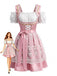 Rosa 50er Oktoberfest-Dirndlkleid mit Cold-Shoulder und Spitzenschürze