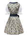 Blaues 50er 3PCS Kleid mit Pufftop und Blumen-Schürze