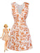 Orange 60er Kleid mit V-Ausschnitt und Blumen