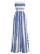 Blauer 70er trägerloser Jumpsuit mit geometrischem Print