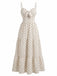 Beige 40er Kleid mit Polka-Dots und Schleife