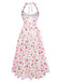 Weißes & Rosa 50er Midikleid mit Neckholder und Blumen