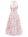 Weißes & Rosa 50er Midikleid mit Neckholder und Blumen