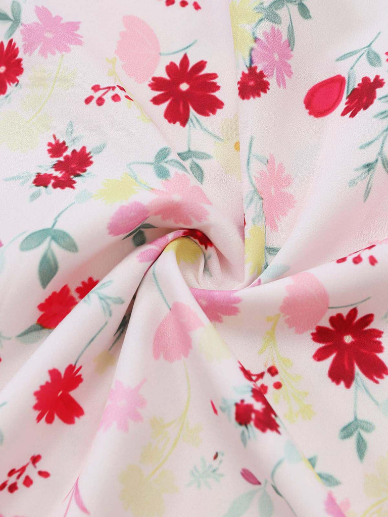 Weißes & Rosa 50er Midikleid mit Neckholder und Blumen