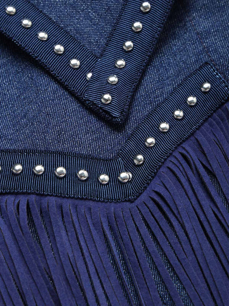 60er Jeans-Jacke mit Spaghettiträger und Fransen