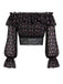 Schwarzes 50er schulterfreies Top mit Streublumen und Spitze