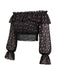 Schwarzes 50er schulterfreies Top mit Streublumen und Spitze