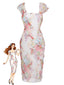 Buntes 60er figurbetontes Meshkleid mit Blumen
